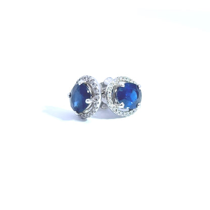 18ct White Gold Oval Sapphire & Diamond Halo Earrings, Sapphire: 2.85ct Diamond: 0.25ct
