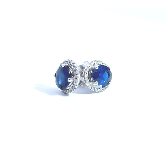 18ct White Gold Oval Sapphire & Diamond Halo Earrings, Sapphire: 2.85ct Diamond: 0.25ct