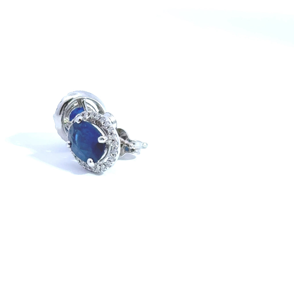 18ct White Gold Oval Sapphire & Diamond Halo Earrings
