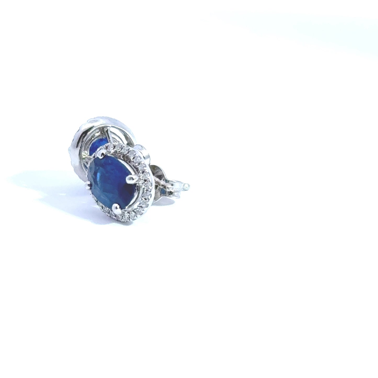 18ct White Gold Oval Sapphire & Diamond Halo Earrings, Sapphire: 2.85ct Diamond: 0.25ct