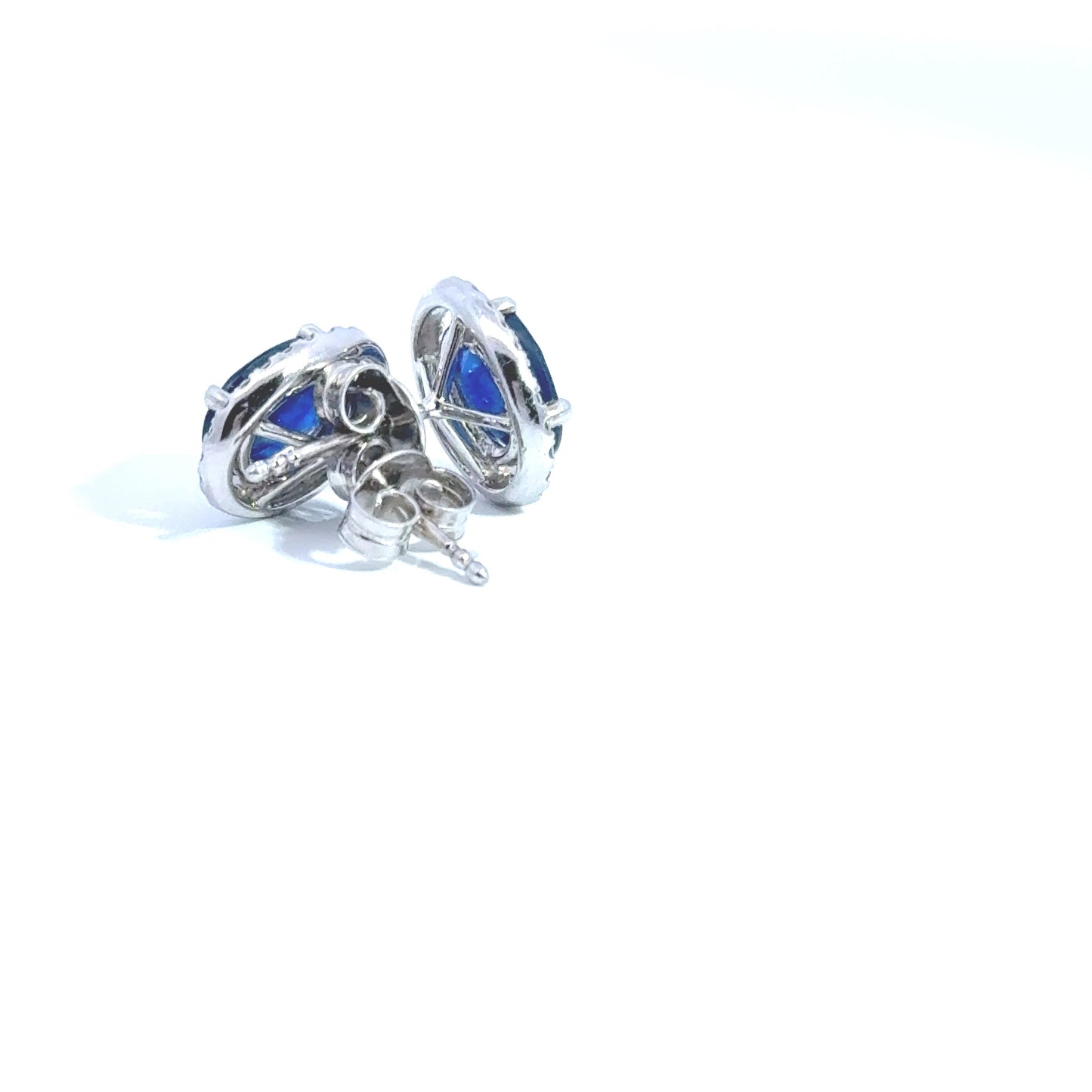18ct White Gold Oval Sapphire & Diamond Halo Earrings, Sapphire: 2.85ct Diamond: 0.25ct