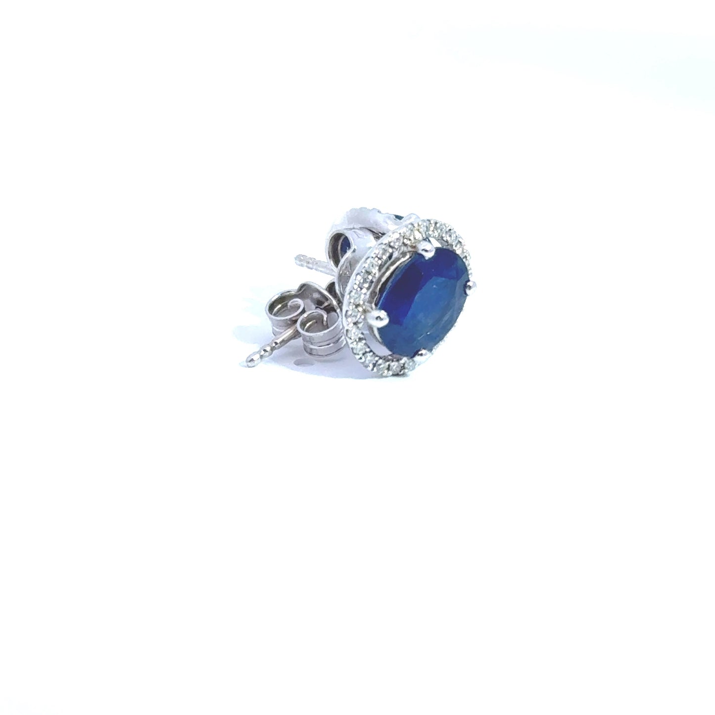 18ct White Gold Oval Sapphire & Diamond Halo Earrings, Sapphire: 2.85ct Diamond: 0.25ct