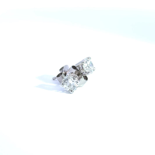 Platinum Diamond Earstuds in 4 Claw Setting (Pre-Loved), Est. 0.90ct Total