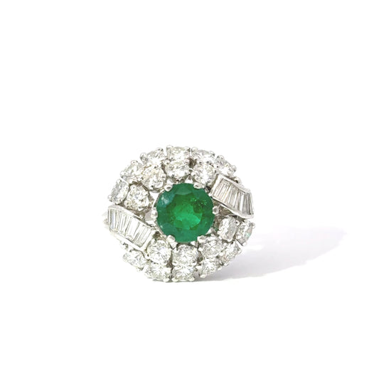Platinum Emerald & Diamond Vintage Dress Ring (Pre-Loved), Emerald: 1.41ct, Diamond: 2.50ct
