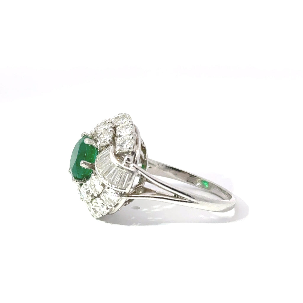 Platinum Emerald & Diamond Vintage Dress Ring