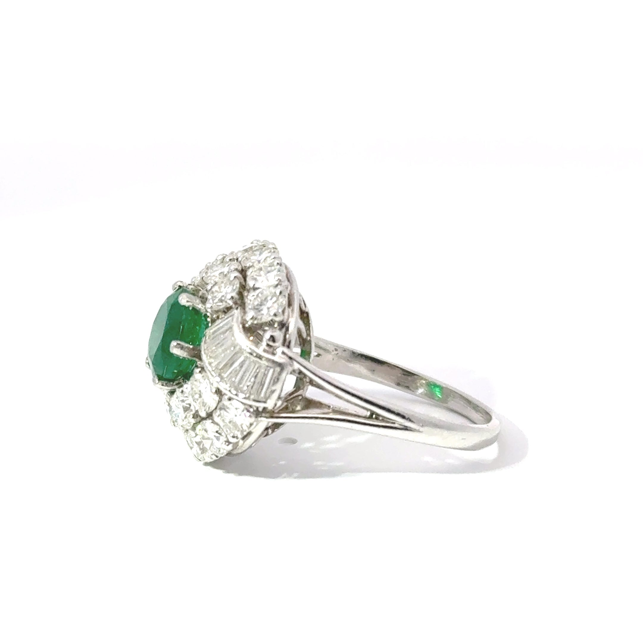Platinum Emerald & Diamond Vintage Dress Ring
