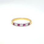 18ct Yellow Gold Pink Sapphire & Diamond Rubover Set Half Eternity Ring