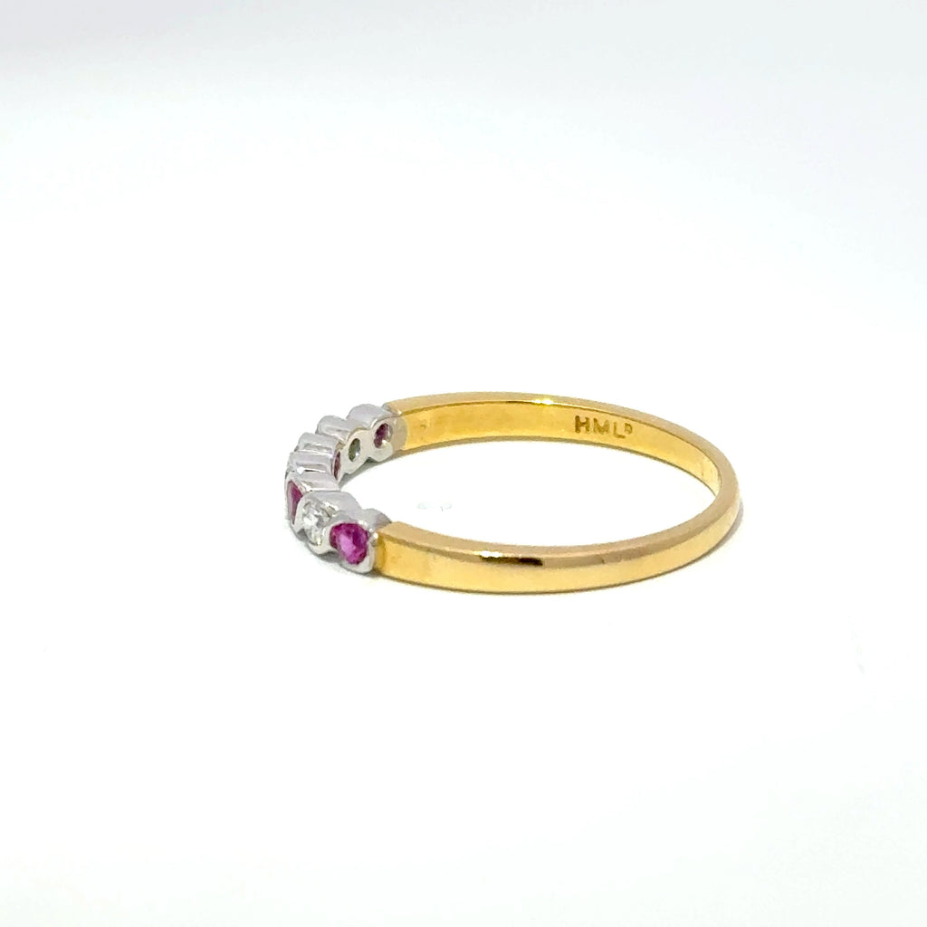 18ct Yellow Gold Pink Sapphire & Diamond Rubover Set Half Eternity Ring
