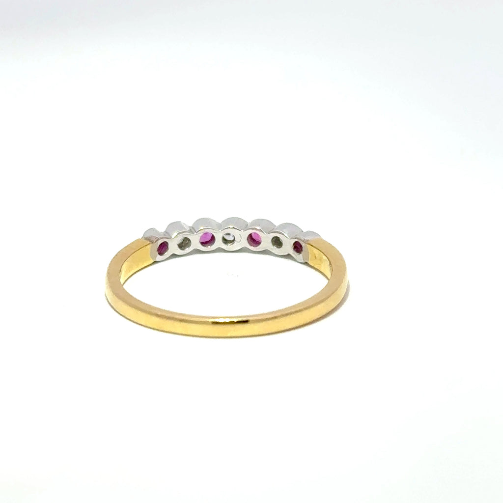 18ct Yellow Gold Pink Sapphire & Diamond Rubover Set Half Eternity Ring
