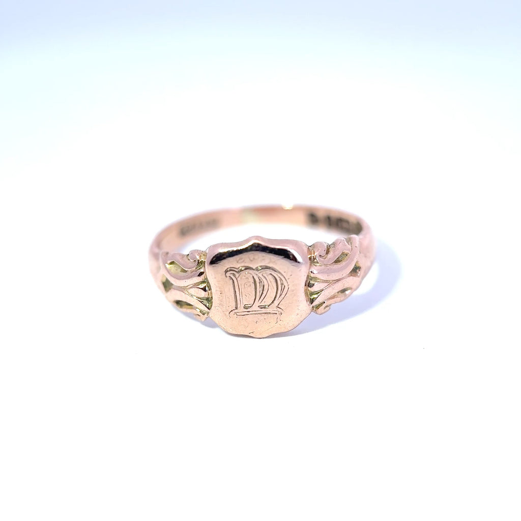 Antiker edwardianischer 9-Karat-Gelbgold-Schild-Siegelring