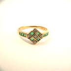 Vintage 9ct Yellow Gold Emerald & Diamond Art-Deco Inspired Ring