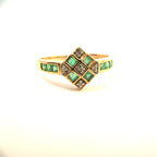 Vintage 9ct Yellow Gold Emerald & Diamond Art-Deco Inspired Ring