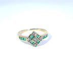 Vintage 9ct Yellow Gold Emerald & Diamond Art-Deco Inspired Ring