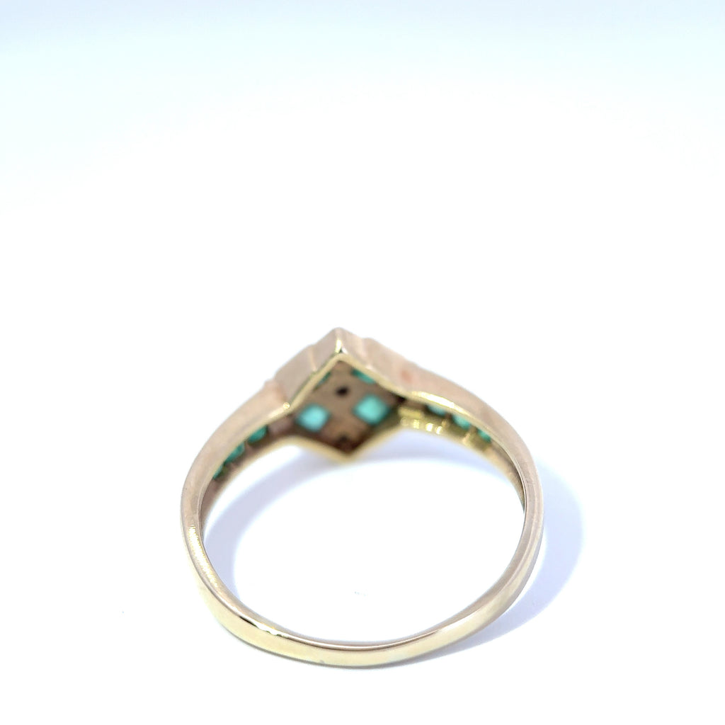 Vintage 9ct Yellow Gold Emerald & Diamond Art-Deco Inspired Ring