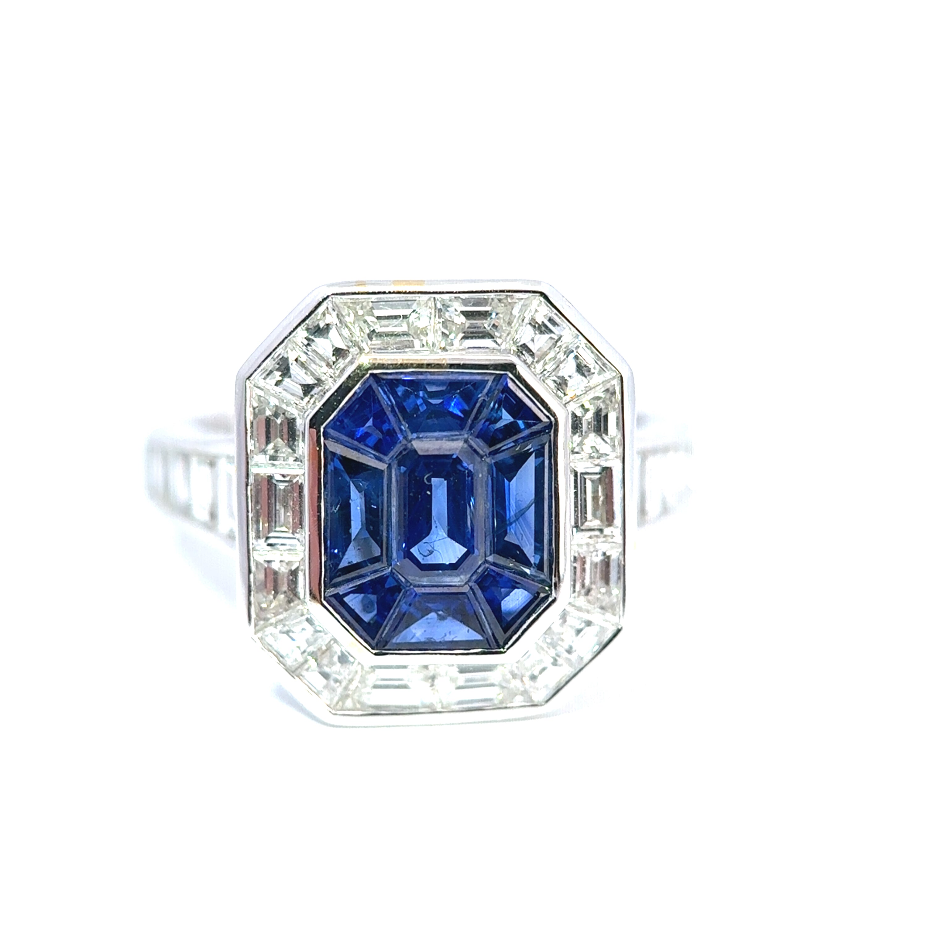 Hirsh ‘Gatsby’ 18ct White Gold Sapphire & Diamond Art-Deco Style Ring
