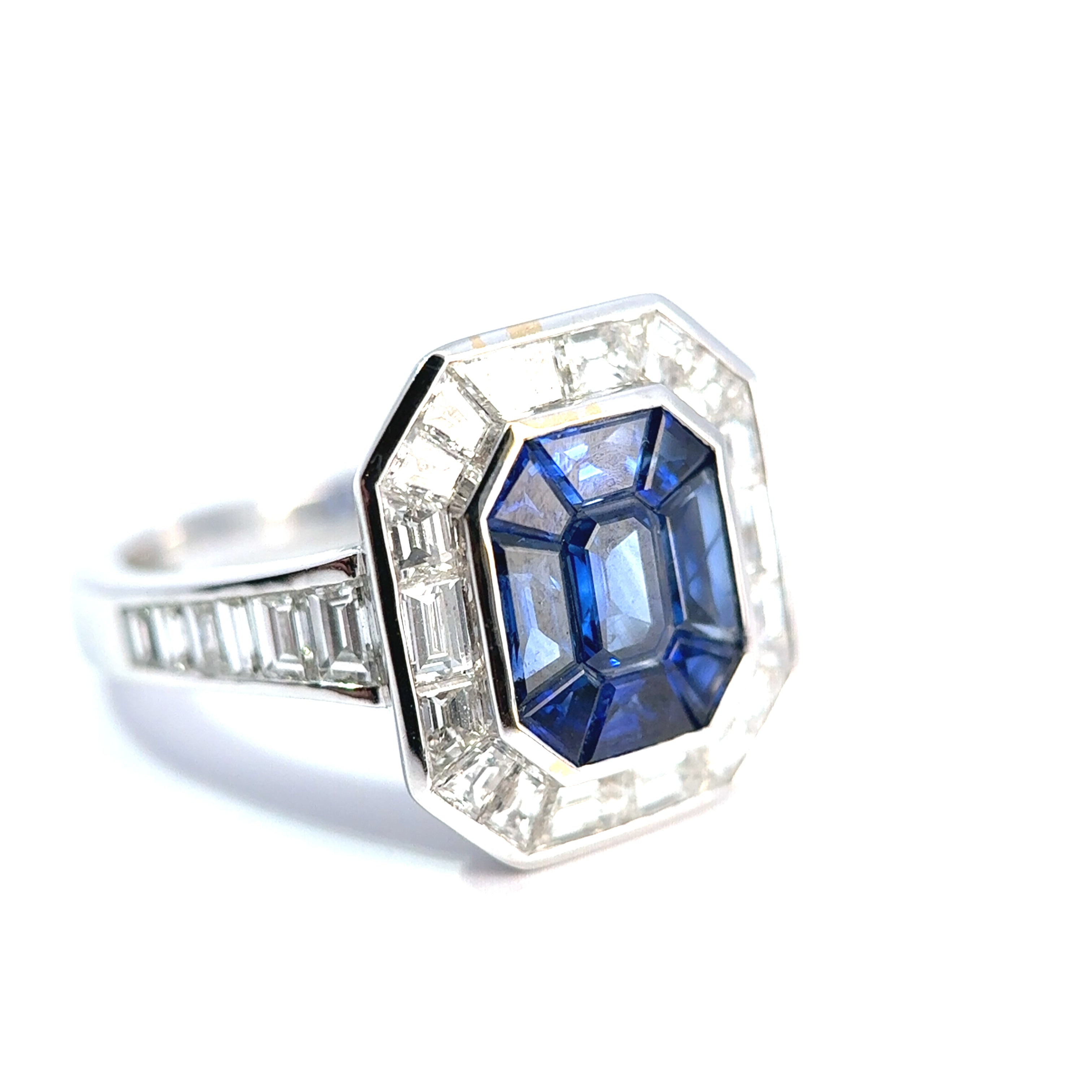 Hirsh ‘Gatsby’ 18ct White Gold Sapphire & Diamond Art-Deco Style Ring