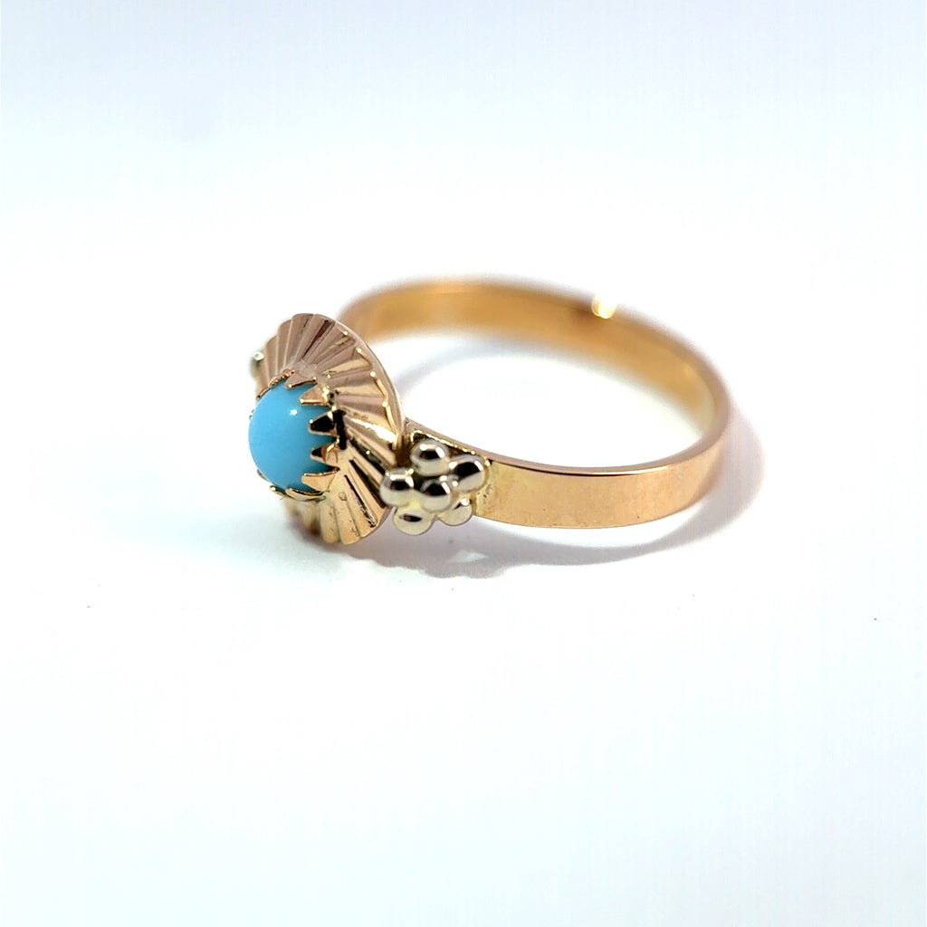 Mid Century 18ct Yellow Gold Cabochon Turquoise Sunburst Ring, Circa 1950s