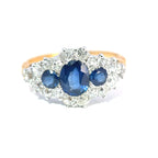 Vintage 18ct Yellow and White Gold Sapphire and Old Cut Diamond Cluster Ring, circa mid twentieth century