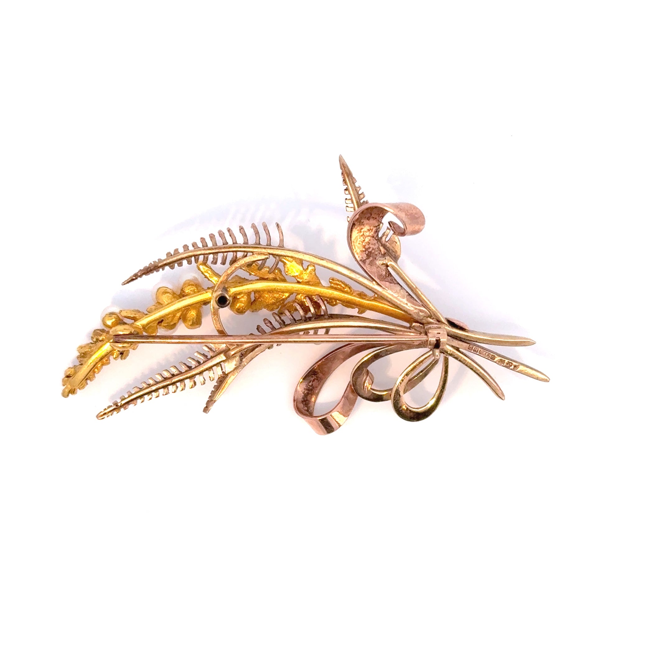 Vintage 9 Karat Gelbgold Perlen-Blumenstrauß-Brosche aus Kriegszeiten