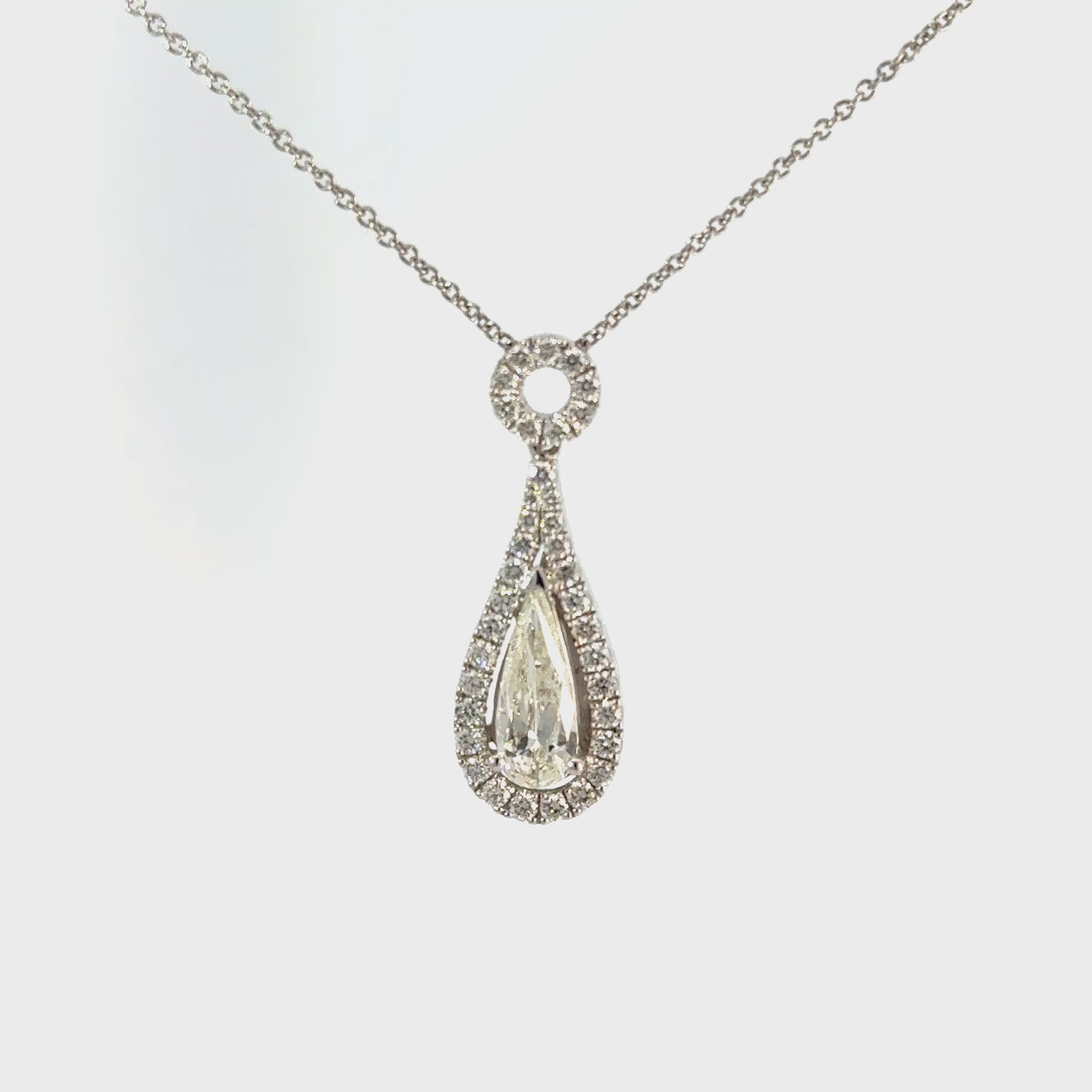 18ct White Gold Pear Cut Diamond Halo Necklace