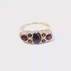 Antiker edwardianischer 9 Karat Gelbgold Granatring, punziert 1904