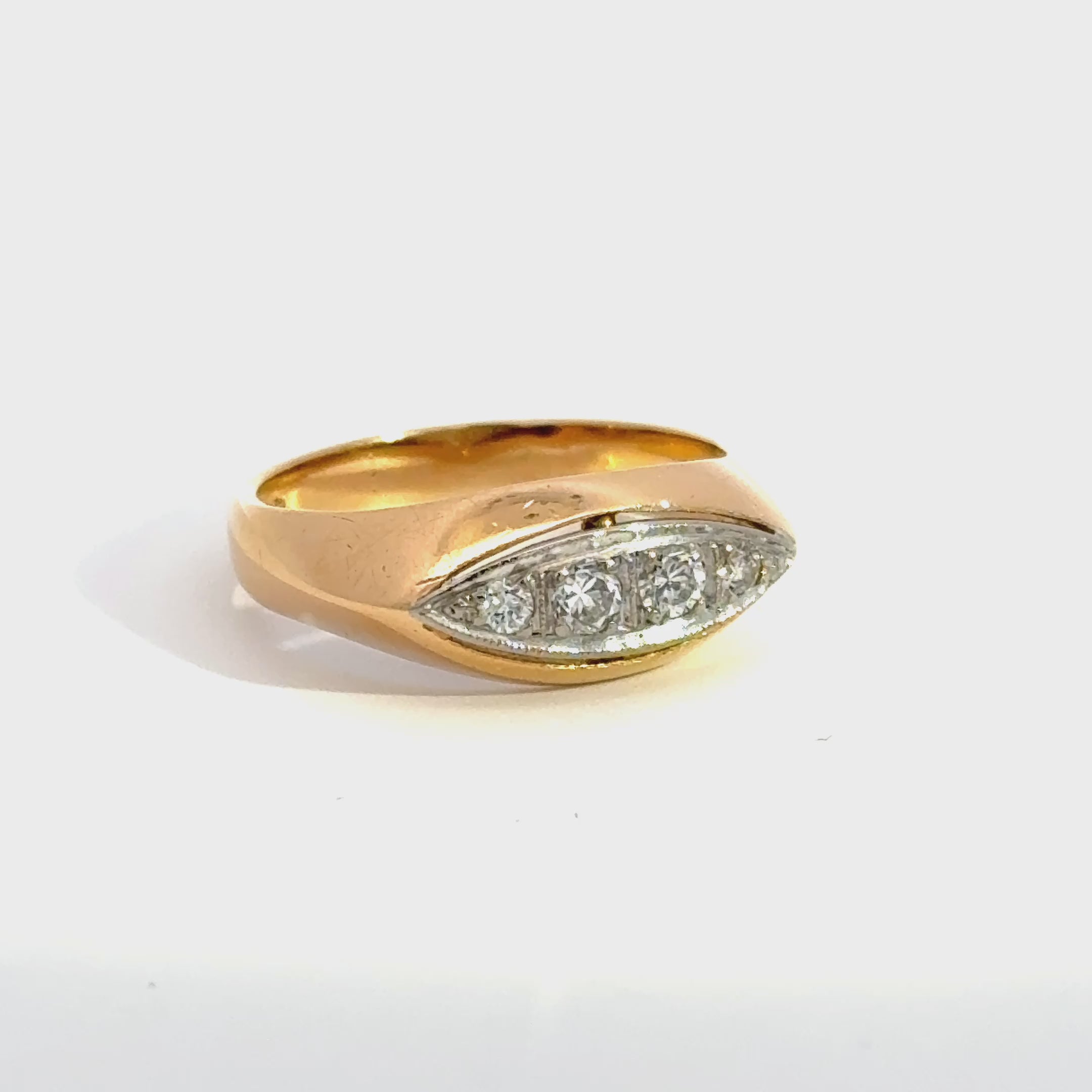 Vintage Diamond 4 Stone Ring Set in Yellow Gold & Platinum (Pre-Loved)