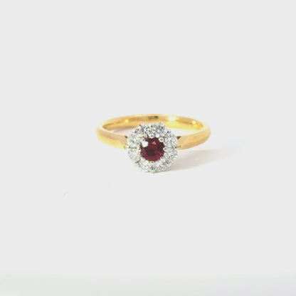 18ct Yellow Gold Ruby & Diamond Cluster Ring (Pre-Loved)