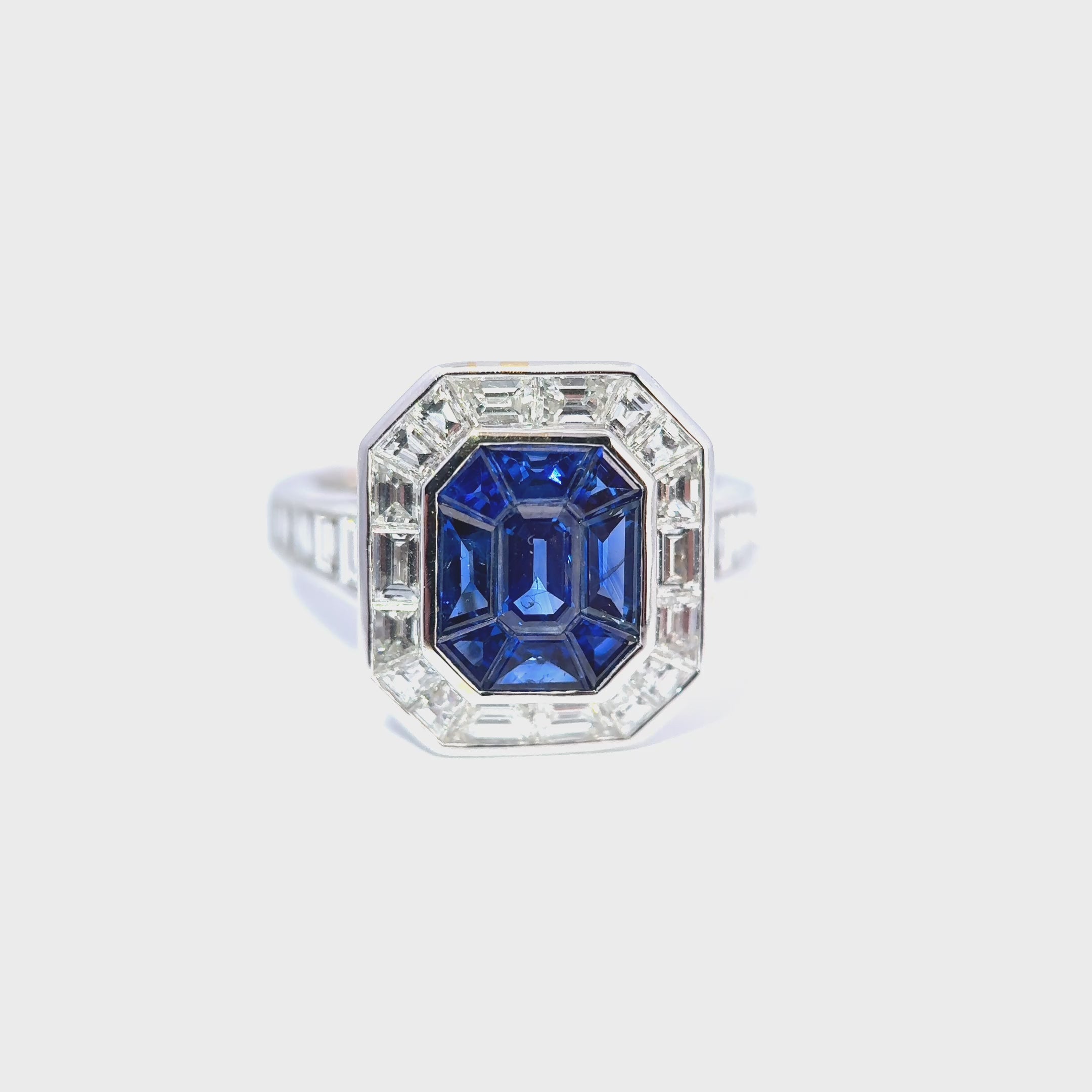 Hirsh ‘Gatsby’ 18ct White Gold Sapphire & Diamond Art-Deco Style Ring