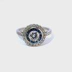 Vintage 18ct White Gold Sapphire & Diamond Target Ring