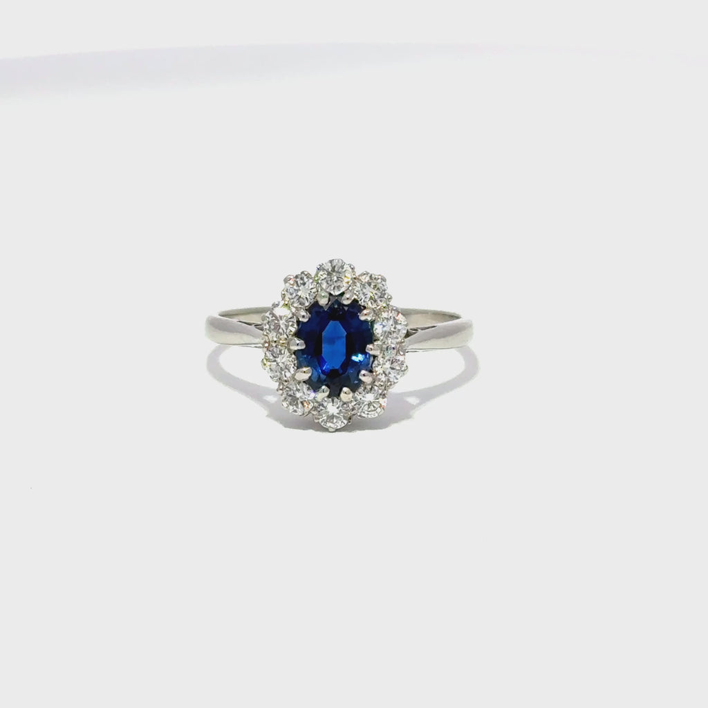Platinum Oval Sapphire & Diamond Cluster Ring