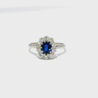 Platinum Oval Sapphire & Diamond Cluster Ring