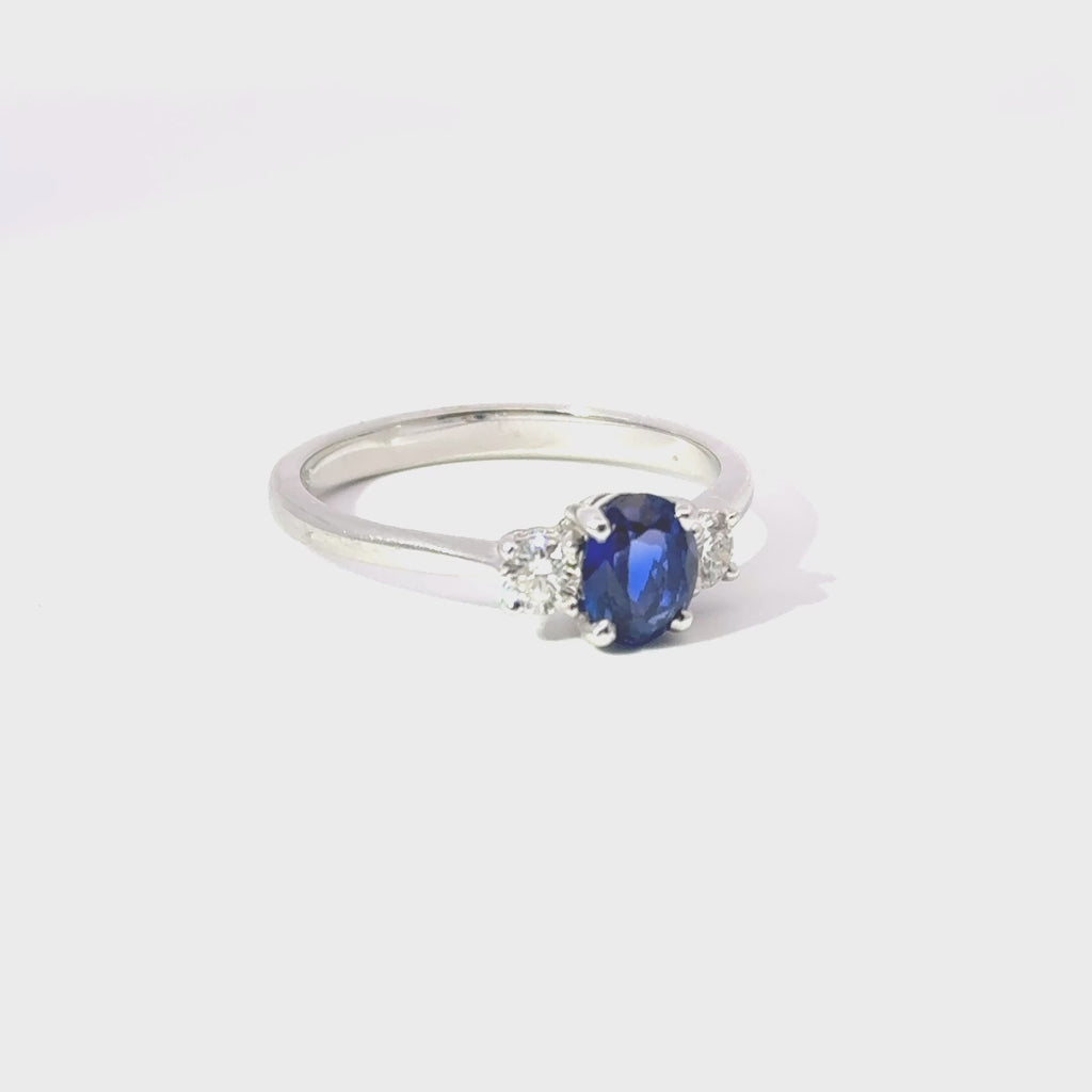 18ct White Gold Oval Sapphire & Diamond 3 Stone Ring
