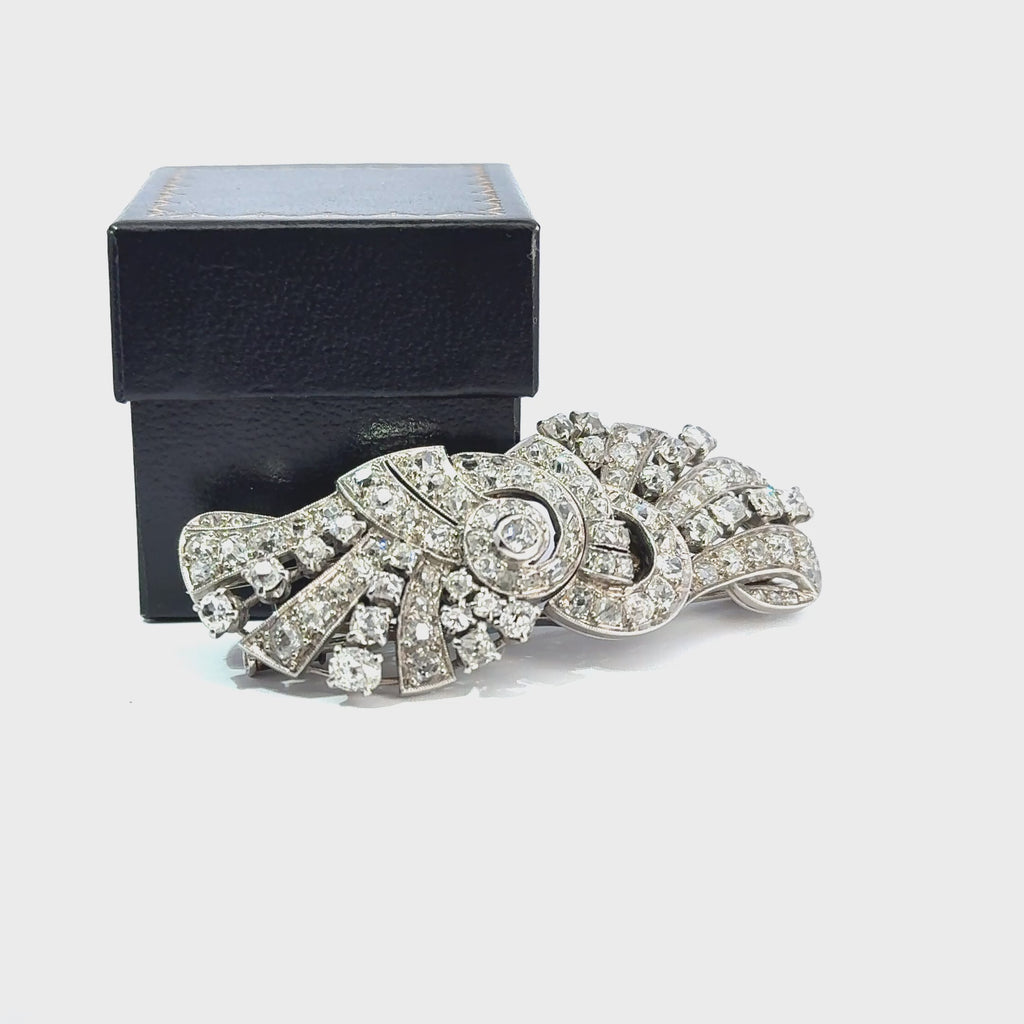 Art Deco Platinum & Mixed-Cut Diamond Convertible Double-Clip Broooch, (c. 1935)