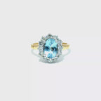 18 Karat Gelbgold Oval-Aquamarin- und Diamant-Cluster-Ring