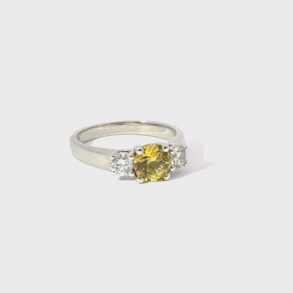 Platinum Yellow Sapphire & Diamond 3 Stone Ring