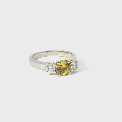 Platinum Yellow Sapphire & Diamond 3 Stone Ring (Pre-Loved), Est. 1.0ct