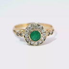 18ct Yellow Gold Emerald & Diamond Cluster Ring