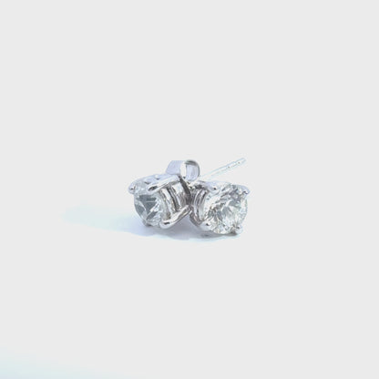18ct White Gold Diamond Earrings in 4 Claw Setting (Pre-Loved), 1.91ct Total