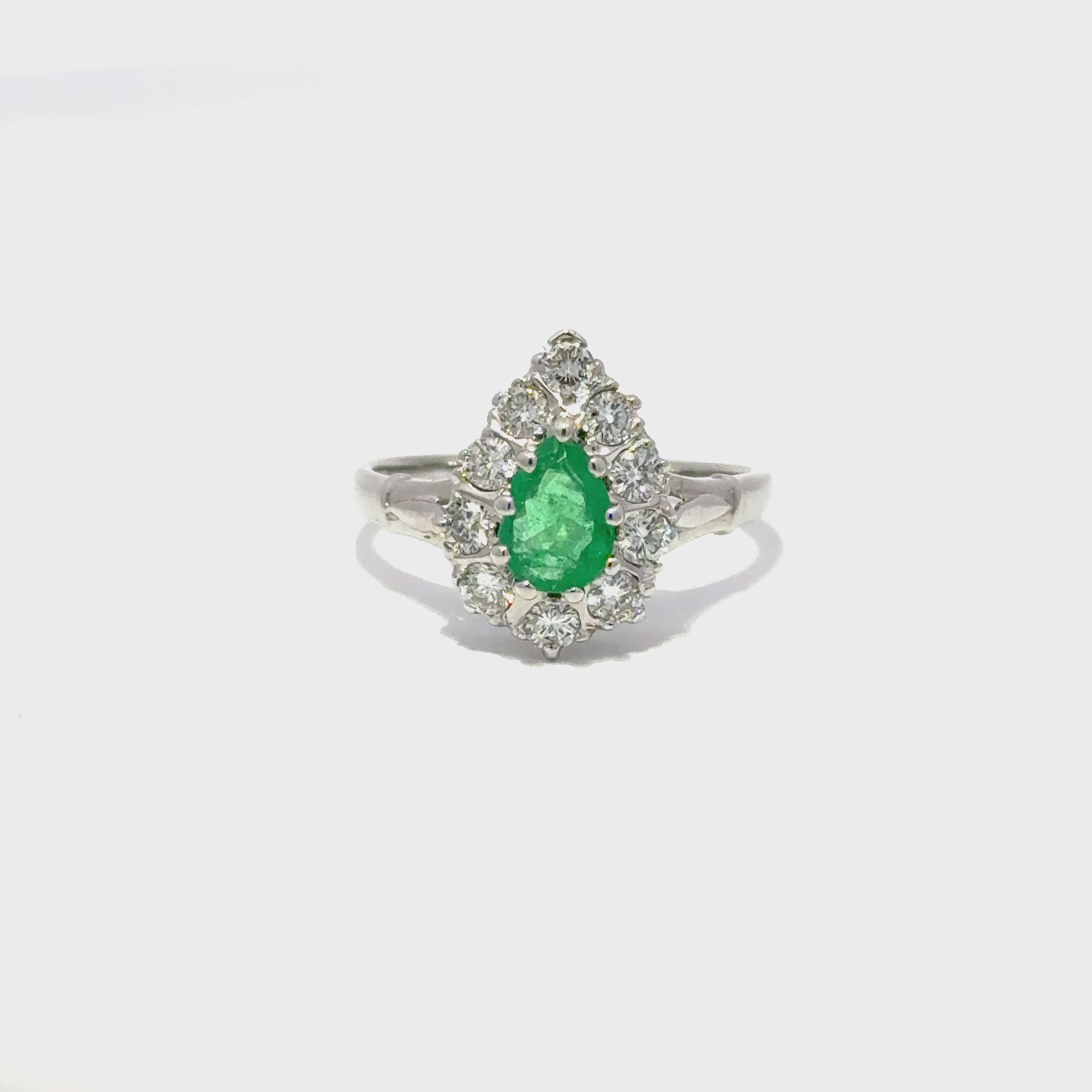 18ct White Gold Pear Cur Emerald & Diamond Cluster Ring