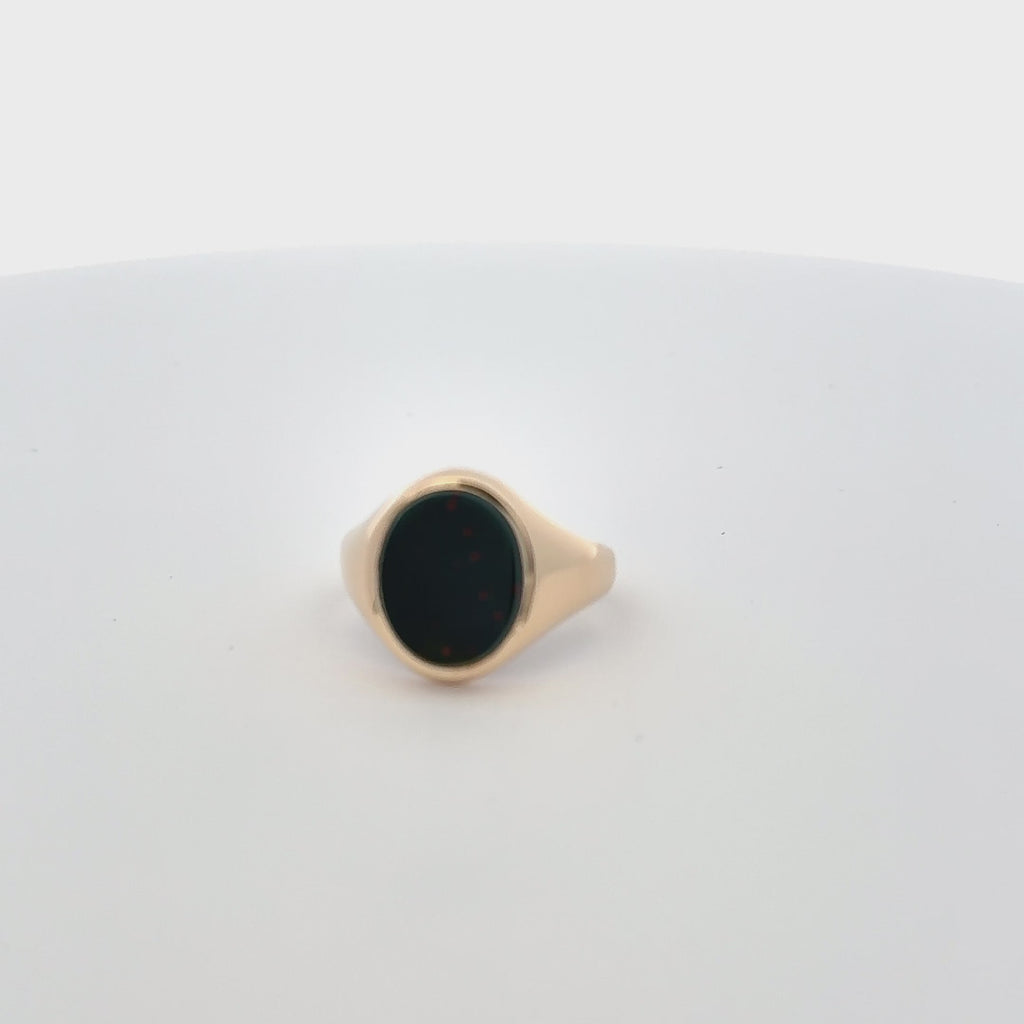 Vintage 9ct Yellow Gold Vintage Bloodstone Signet Ring Hallmarked 1966