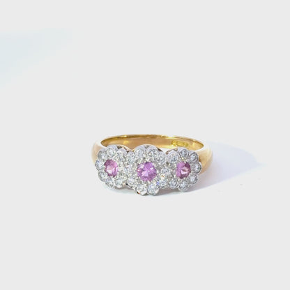 18ct Yellow Gold Pink Sapphire & Diamond Cluster Ring (Pre-Loved)