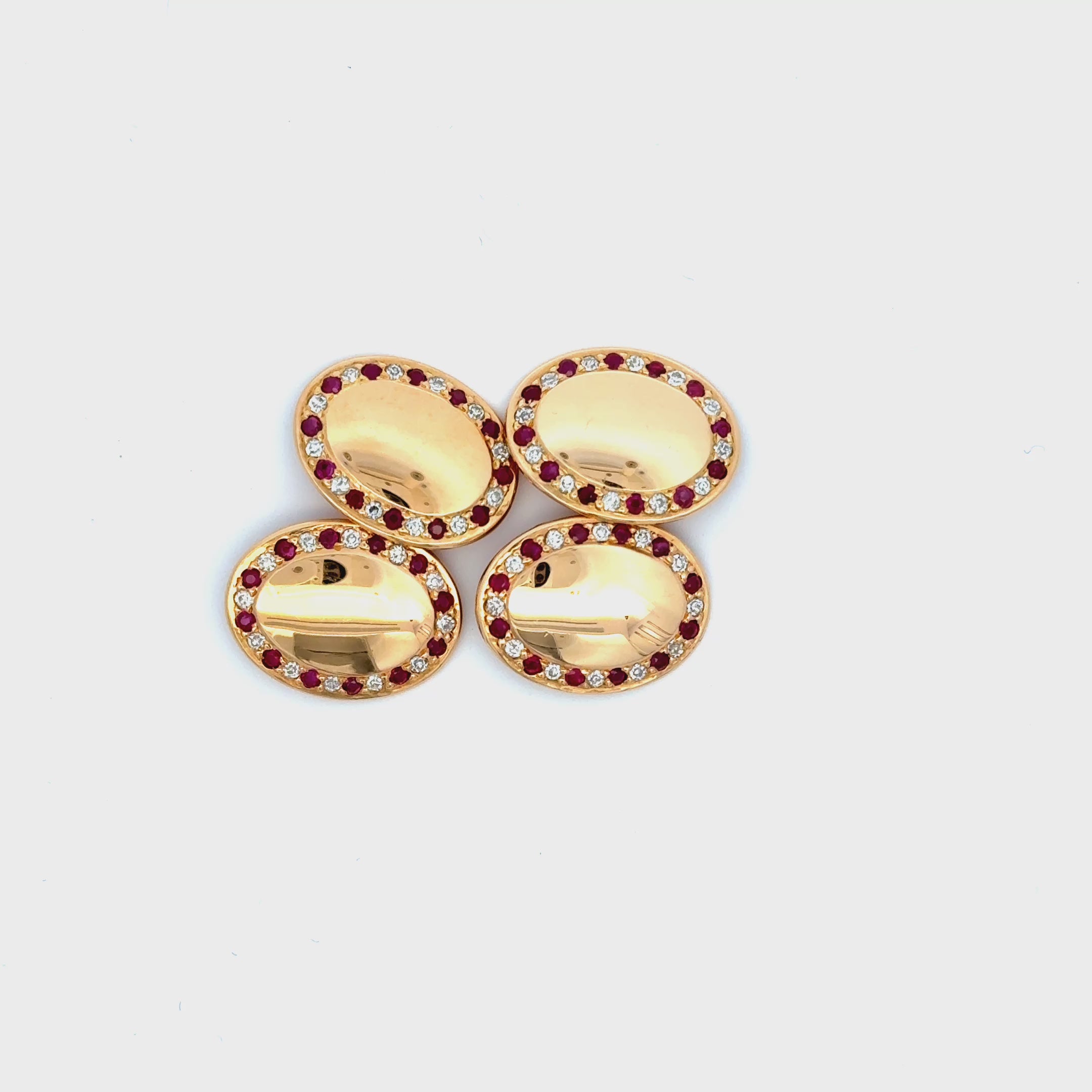 Antique Pair of 18ct Yellow Gold Ruby & Diamond Grain Set Oval Cufflinks (Pre-Loved)