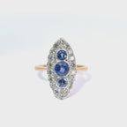 18ct Yellow and White Gold Navette Cluster Ring Set with Sapphire and Diamond