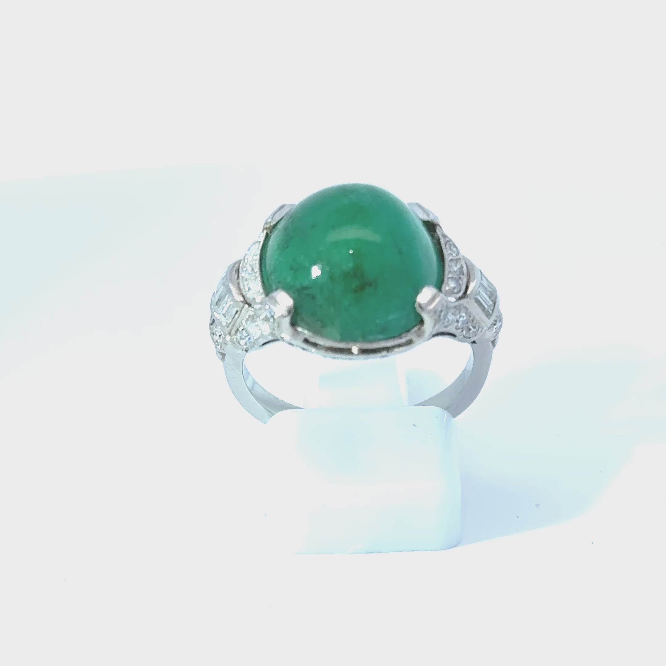Platinum Cabochon Emerald & Diamond Dress Ring, Estimated 14.0ct (Pre-Loved)