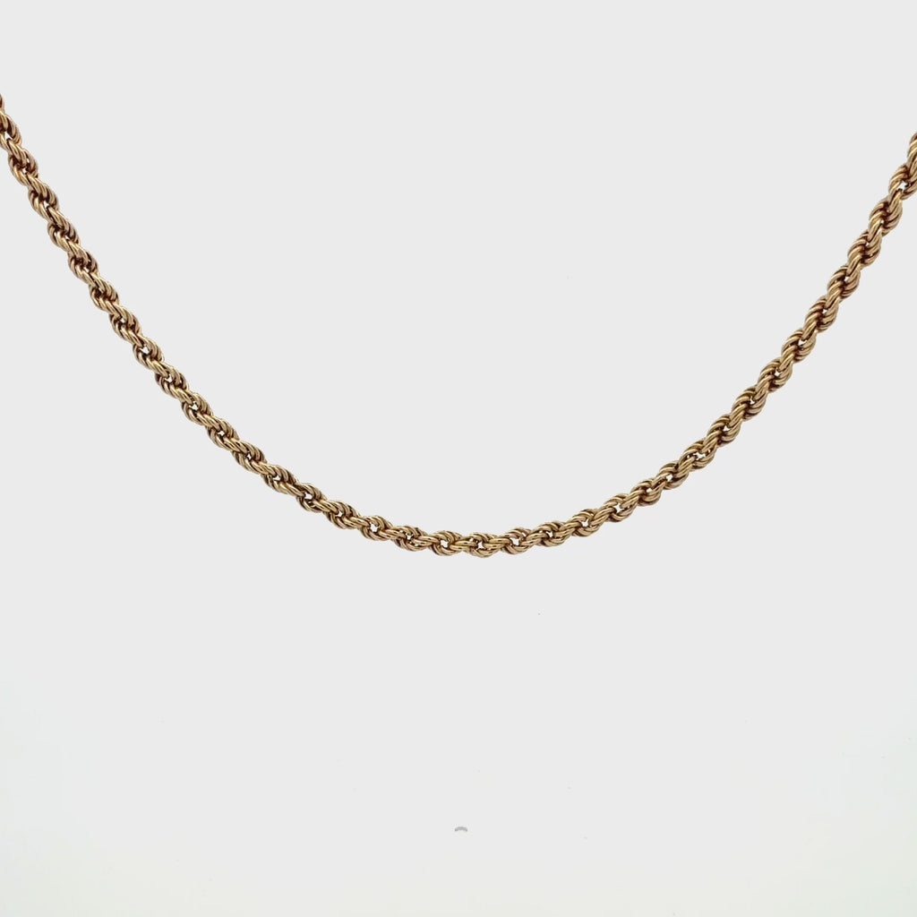 Vintage 9ct Yellow Gold Rope Chain, 16.5", (3mm)