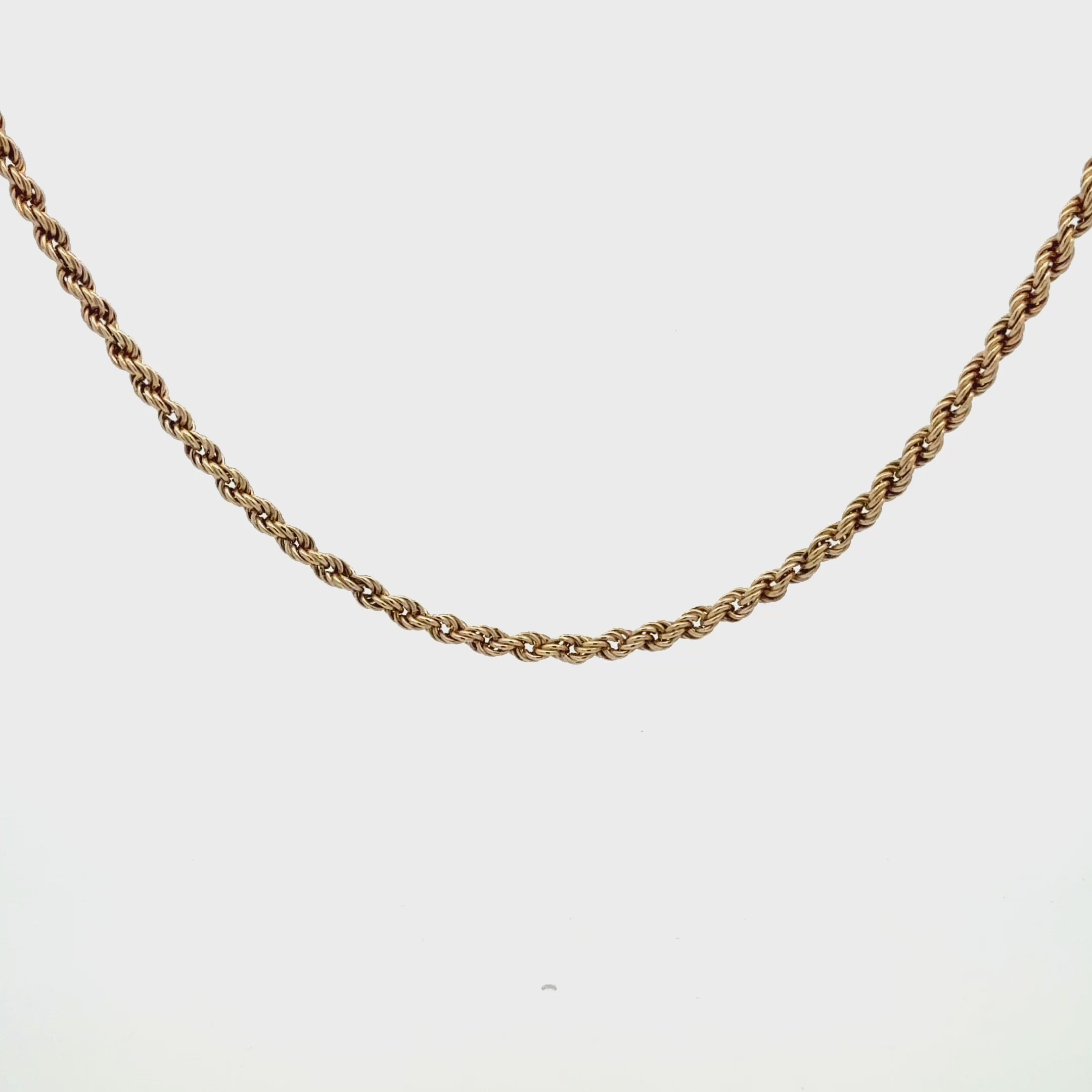 Vintage 9ct Yellow Gold Rope Chain, 16.5", (3mm)