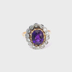 Vintage 18ct Yellow Gold & Platinum Amethyst & Diamond Cluster Ring (c. 1940’s)