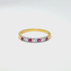 18ct Yellow Gold Pink Sapphire & Diamond Rubover Set Half Eternity Ring