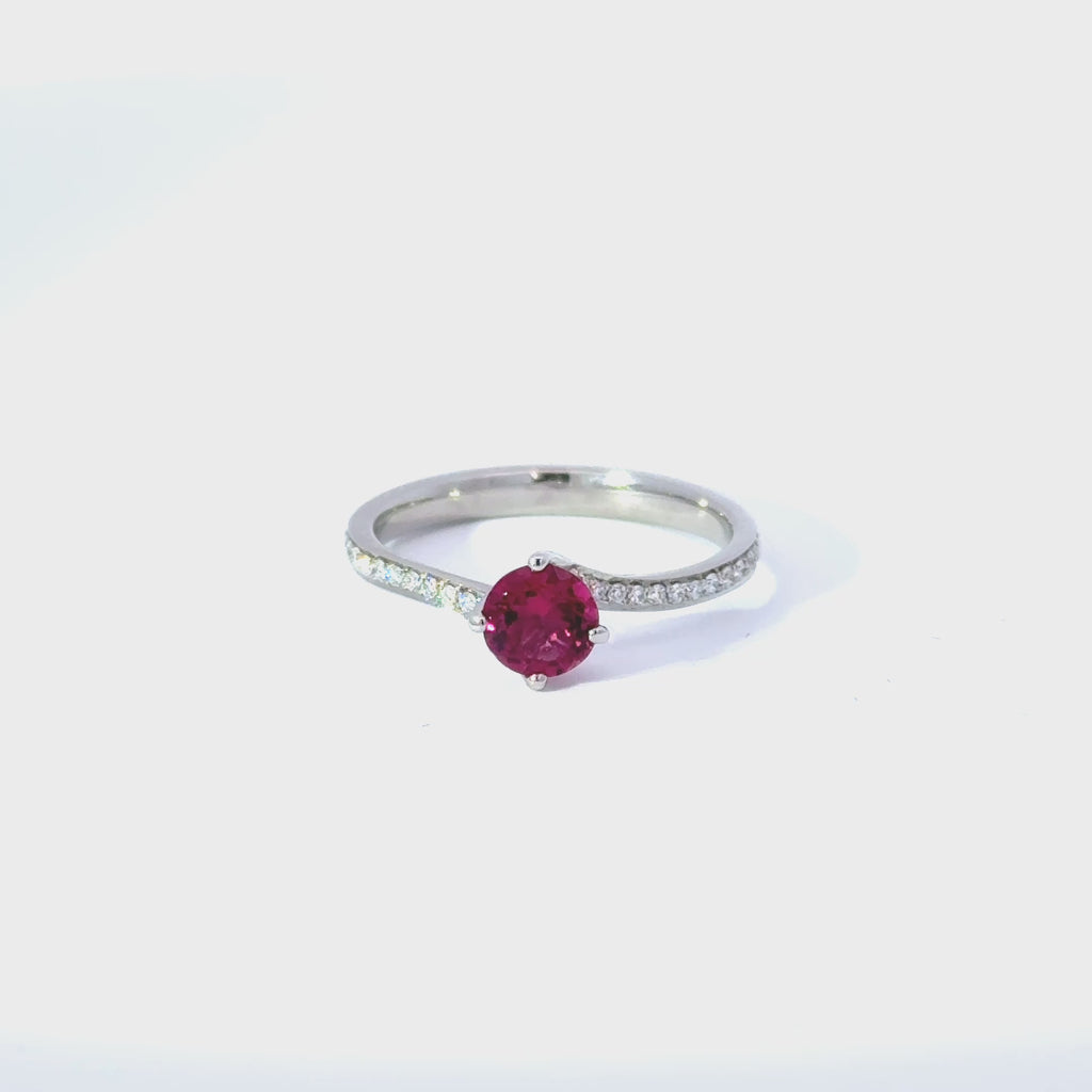 Platinum Rubellite Tourmaline & Diamond Solitaire Ring