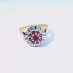 Vintage 9ct Yellow Gold Ruby and Diamond Cluster Ring